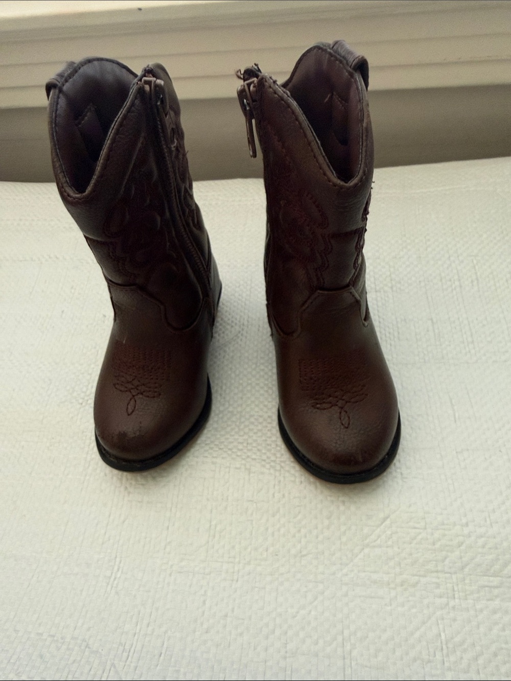 Girls Kids Brown Western Cowboy Boots with Embossed Stitching